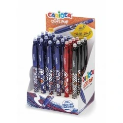 Carioca Oops Pop Présentoir de 24 Stylos Effaçables - Thermo Sensibles - Grip Texturé - Pointe Ø 0,7 mm - Double Caoutchouc