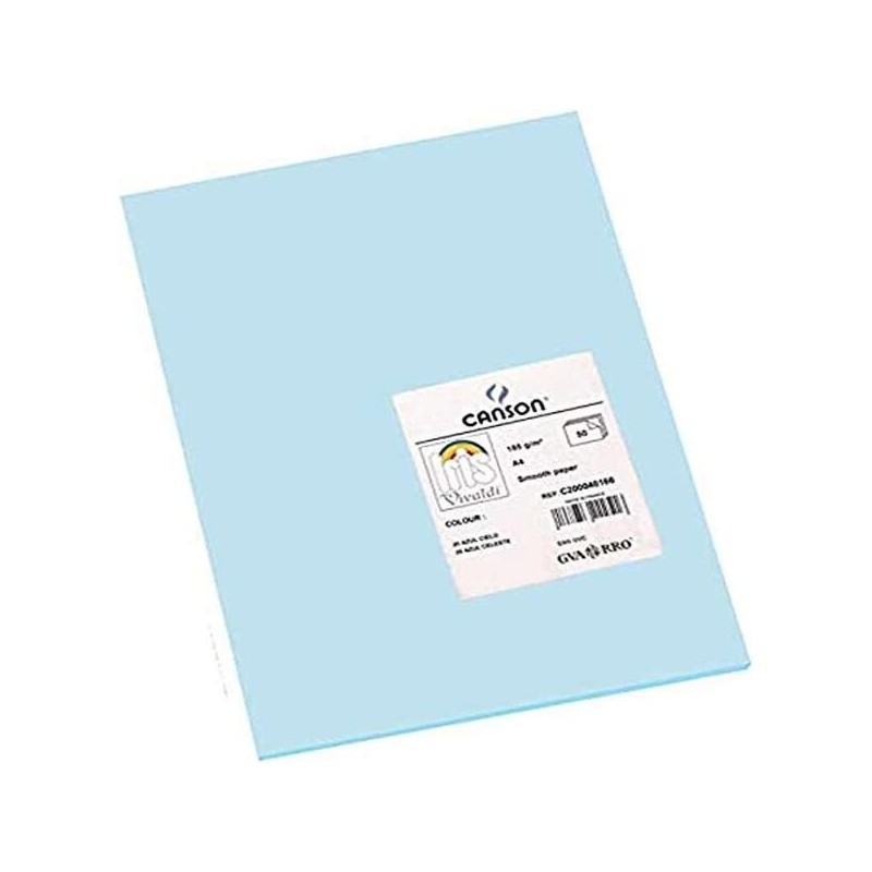 Canson Guarro Pack de 50 Cartulinas Iris A4 de 185g - 21x29.7cm - Color Azul Cielo