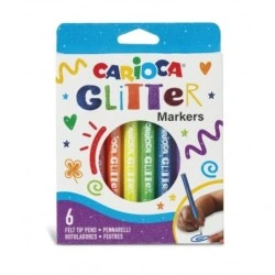 Carioca Glitter Box of 6 Felt Tip Pens - Ø1mm Tip - Water-Based Liquid Ink - High Quality Tip - Glitter Effect - Light
