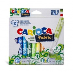 Carioca Fabric Pack de 12 Feutres pour Tissus - Pointe Maxi Ø 6mm - Encre Spéciale pour Tissus - Couleurs Indélébiles