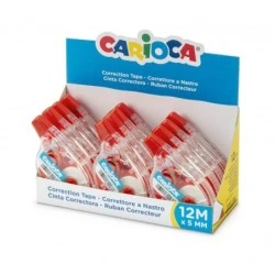 Carioca Tape Display of 12 Correctors - 12mx5mm - Coverage - You Can Write Again Immediately - White Color