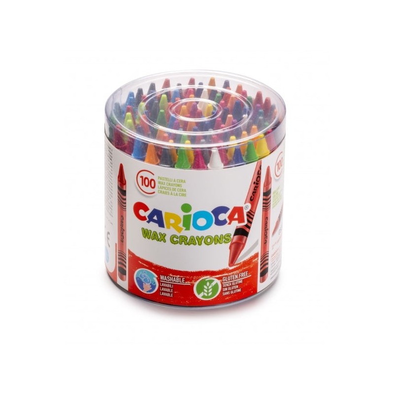 Carioca Pack de 100 Ceras - Colores Brillantes - Lavables - Cuerpo de Ø 8mm - Colores Surtidos