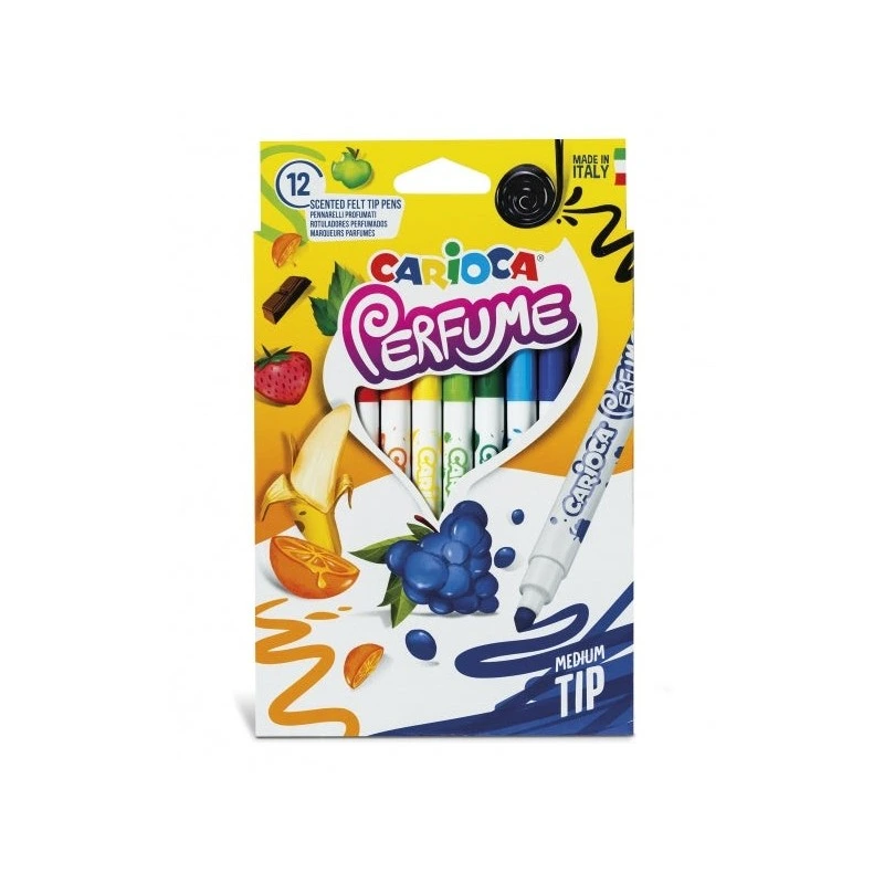 Carioca Xplosion Pack of 12 Felt Tip Pens - Scented and Washable Ink - Natural Scents - Free from Allergenic Substances