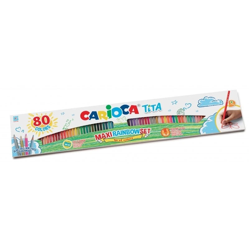 Carioca Tita Maxi Rainbow Pack de 80 Lapices Hexagonales de Colores - Mina Ø 3mm - Colores Brillantes y Lavables - Escritura