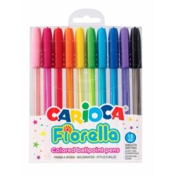 Carioca Fiorella Pack of 10 Coloured Gel Ink Pens - 1mm Ball Tip - Fluo Clear Barrel - Assorted Colours