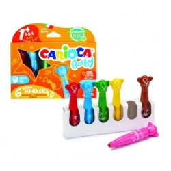 Carioca Baby Teddy Pack of 6 Felt Tip Pens - Extra Safe - Ergonomic Shape - Super Washable Ink - Dermatologically Tested