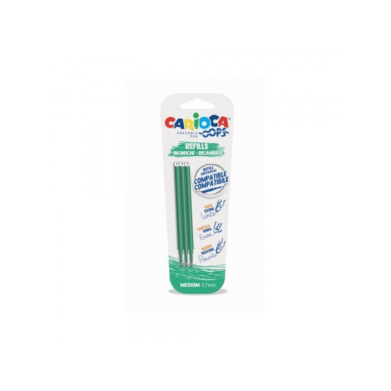 Carioca Oops Pack de 3 Recargas para Esferográfica Apagável - Tinta Termossensível - Ponta de 0.7mm - Compatíveis com
