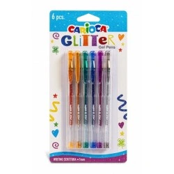 Carioca Glitter Gel Pack of 6 Pens - Ø1mm Tip - Glitter Gel Ink - for Dark Surfaces - Bright and Colourful Writing - Assorted