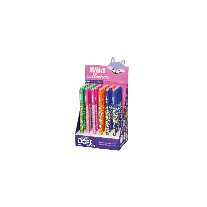 Carioca Wild Collection Oops Display avec 30 stylos effaçables - Pointe 0,7 mm - Motifs d'animaux amusants