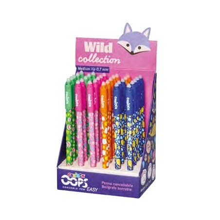 Carioca Wild Collection Oops Display avec 30 stylos effaçables - Pointe 0,7 mm - Motifs d'animaux amusants