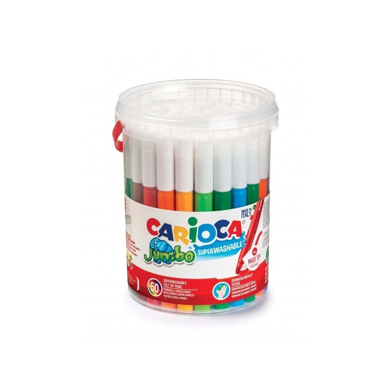 Carioca Jumbo Pack of 50 Felt Tip Pens - Maxi Octagonal Barrel - Super Washable Ink - 6mm Locked Maxi Tip - Vented Cap