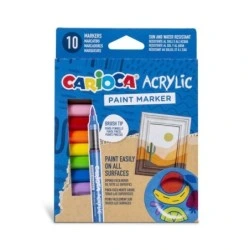 Carioca Acrylic Pack de 10 Marcadores de Tinta Acrílica - Ponta Pincel - Tinta à Base de Água - Alta Cobertura - Cores Sortidas