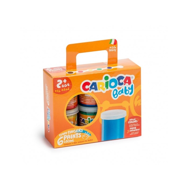Carioca Tempera Baby Pack of 6 Finger Paint Jars 2+ - Washable - Nontoxic - Odorless - Maximum Creativity and Fun - Various