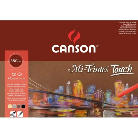 Touch Pad Canson Mi-Teintes com 12 folhas 350 g/m² - Tamanho 29,7 x 42cm - Superfície microabrasiva de textura fina