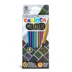 Carioca Metallic Lot de 12 Crayons Hexagonaux Métalliques - Couleurs Couvrantes - Idéal pour les Surfaces Sombres - Mine