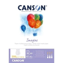 Bloco colado Canson Imagine com 50 folhas A3 - Grão fino - 29,7x42cm - 200g - Branco