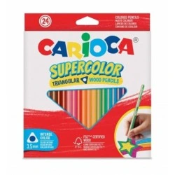 Carioca Supercolor Pack de 24 Lapices de Colores - Cuerpo de Madera Triangular - Colores Intensos y Gran Opacidad - Mina de