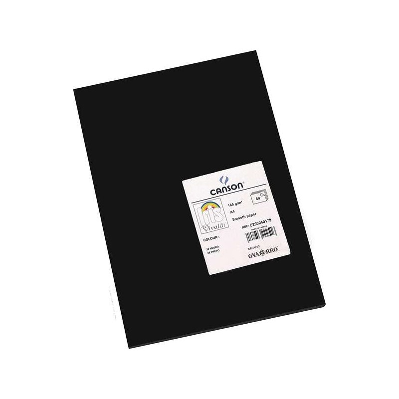 Canson Guarro Pacote de 50 Cartões Iris A4 de 185g - 21x29,7cm - Cor Preta