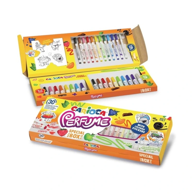 Carioca Perfume Pack de 30 Feutres Parfumés - 12 Pointe Moyenne, 10 Pointe Maxi et 8 Pointe Maxi et Pointe avec Tampons - Idéal