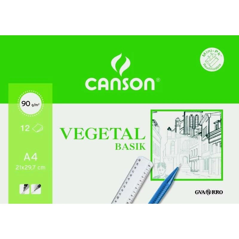 Canson Vegetal Basik Minipack of 12 A4 Sheets - 21x29,7cm - 95g - Transparent Color