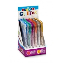 Carioca Glitter Gel Expositor de 36 Boligrafos - Punta Ø 1mm - Tinta Gel Glitter - para Superficies Oscuras - Escritura