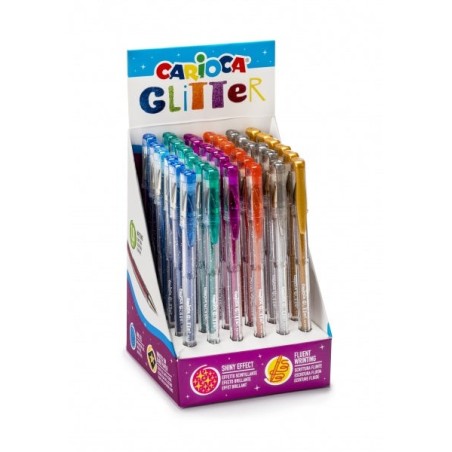 Carioca Glitter Gel Display of 36 Pens - Ø1mm Tip - Glitter Gel Ink - for Dark Surfaces - Bright and Colourful Writing