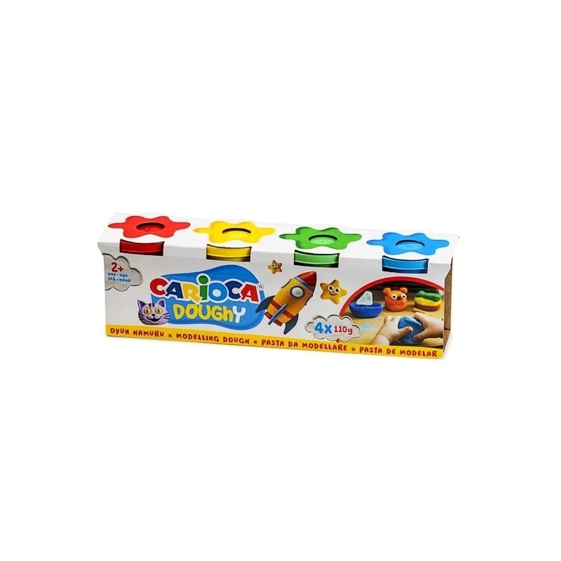 Carioca Doughy Pack con 4 Botes de Pasta de Modelar 110gr - Blanda y Flexible - Facil de Amasar y Moldear - Ideal para