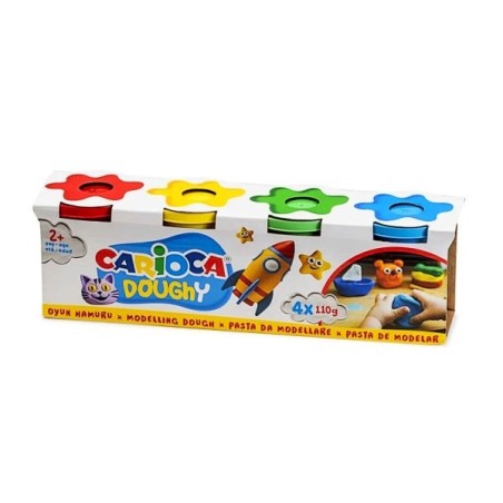 Carioca Doughy Pack con 4 Botes de Pasta de Modelar 110gr - Blanda y Flexible - Facil de Amasar y Moldear - Ideal para