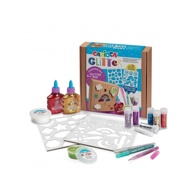 Carioca Glitter Creator Pack of 13 Glitter Products and 26 Templates - 2 Bottles of Glitter Glue - 2 Bottles of Elastica