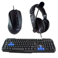 3Go Drile H2 Keyboard, Mouse and Headphones Pack - Black - COMBODRILEH2