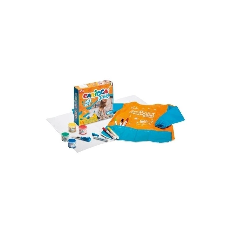 Conjunto de jogos Carioca Baby Art Set com 12 produtos para bebês - 1 folha de papel, 1 avental impermeável, 1 escova para