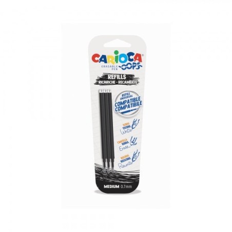 Carioca Oops Pack de 3 Recargas para Caneta Apagável - Tinta Termossensível - Ponta de 0.7mm - Compatíveis com Caneta