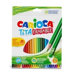 Carioca Tita Pack of 24 Erasable Resin Pencils - Hexagonal Body - Bright and Washable Colors - Soft Writing - Lead Ø 3mm