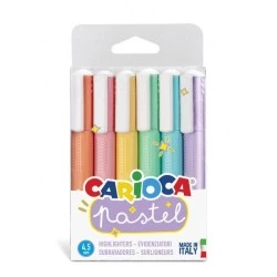 Carioca Pack de 6 Surligneurs Pastel - Encre à Base d'Eau - Pointe Biseautée - Encre Lavable - Couleurs Variées