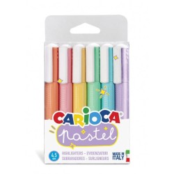 Carioca Pack of 6 Pastel Highlighters - Water-Based Ink - Chisel Tip - Washable Ink - Assorted Colours