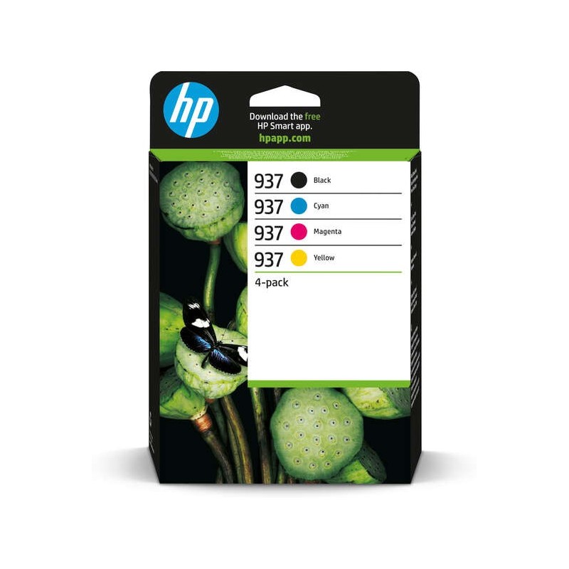 HP 937 Pack de 4 Cartouches d'Encre Originales Noir, Jaune, Magenta et Cyan - 6C400NE