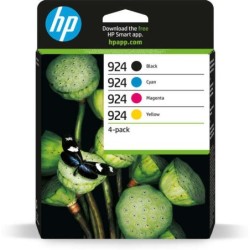 HP 924 Pack de 4 Cartouches d'Encre Originales Noir, Jaune, Magenta et Cyan - 6C3Z1NE