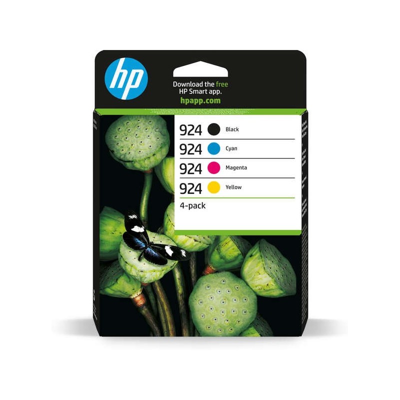 HP 924 Pack de 4 Cartuchos de Tinta Original Negro, Amarillo, Magenta y Cyan - 6C3Z1NE