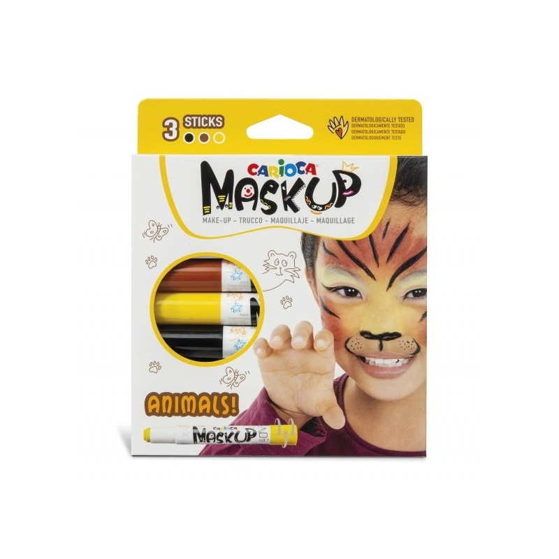 Carioca Mask Up Animals Pacote com 3 cores de pele - Cores vivas - Lavável - À base de água - Inclui dois tutoriais passo a