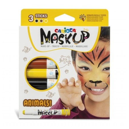 Carioca Mask Up Animals Pack de 3 Colores para la Piel - Colores Brillantes - Lavables - Base Agua - Incluye Dos Tutoriales
