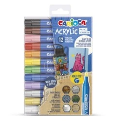 Carioca Acrylic Pack de 12 Marcadores de Pintura Acrilica - Punta Maxi - Tinta a Base de Agua - Alta Cobertura - Colores