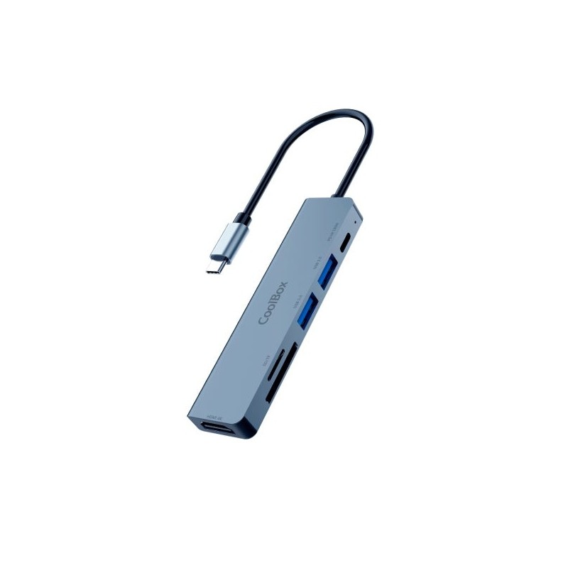 CoolBox MiniDock C61 USB-C - 1x HDMI 4K, 2x USB 3.2 Gen1, 1x USB-C PD, 1x SD, 1xMicroSD/TF - Compatible con PC, MAC y Consolas