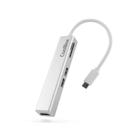Coolbox miniDock 5 em 1 USB-C para HDMI /2xUSB3.0/1xMicroSD/1xSDPD - 0,14m - Cor cinzento metálico