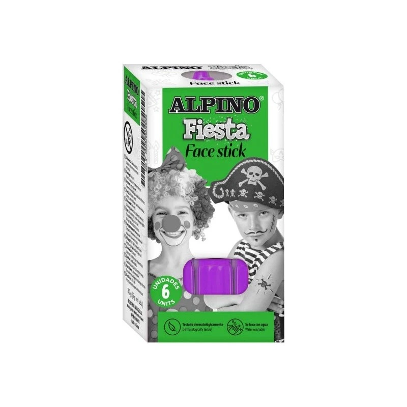 Alpino Fiesta Face Stick Pack con 6 Barritas de Pintura Facial - Sistema Retractil Giratorio - Se Lava con Agua - Testado