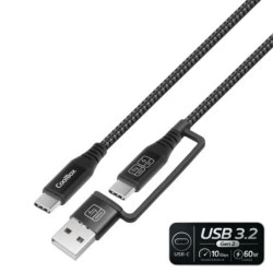 Cabo CoolBox USB-C para USB-C 3.2 com adaptador USB-A - 60W - Comprimento 1,8m - Cor preta