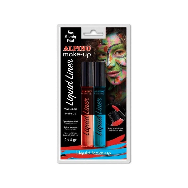 Alpino Make-up Liquid Liner Pack com 2 Frascos de Maquiagem Líquida com Aplicador - Lava com Água - Testado Dermatologicamente