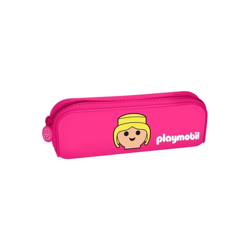 Dohe Playmobil Portatodo de Silicona - Cierre con Cremallera y Tirador de Goma - Color Rosa
