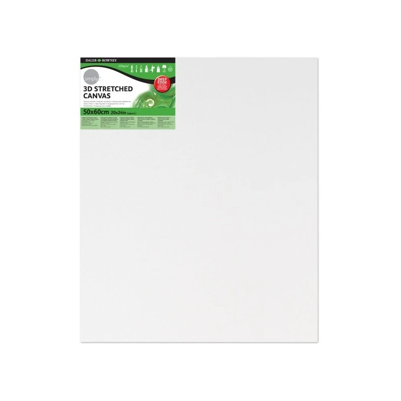 Tela com moldura Daler Rowney Simply 3D - 50x60cm - Imprimação tripla - Grão médio - 100% algodão sem ácido - 250g - Cor branca