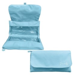 Estojo duplo Dohe Serenity - aba com bolso interno - zíper - janelas transparentes - poliéster - 22x11x6cm - cor azul