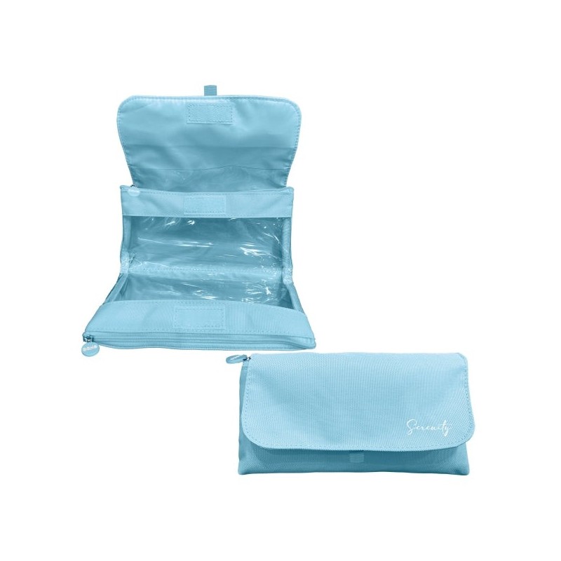 Estojo duplo Dohe Serenity - aba com bolso interno - zíper - janelas transparentes - poliéster - 22x11x6cm - cor azul